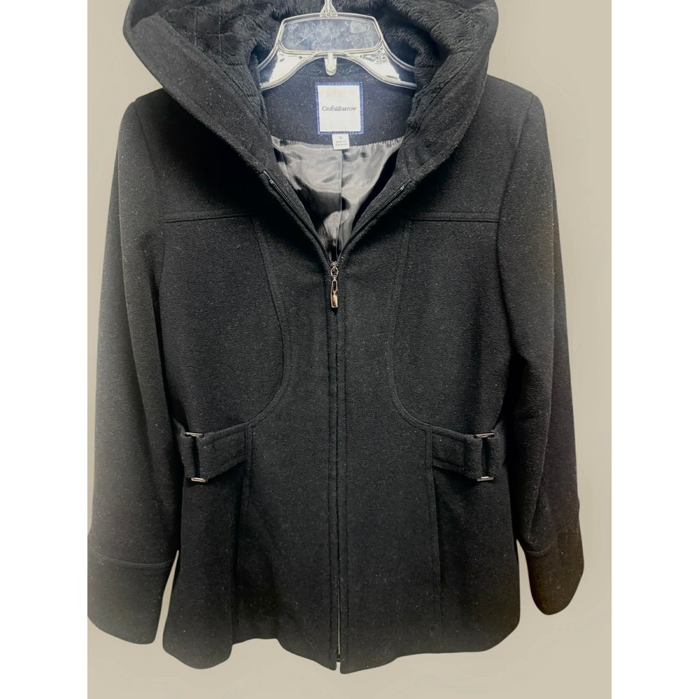 Croft & Barrow 80% Wool Hooded Winter Coat Heavy Warm lined Winter Coat Small